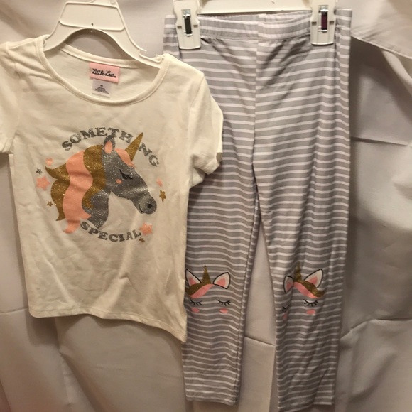 unicorn 3pc matching peach, grey & white pantset. - Picture 2 of 5